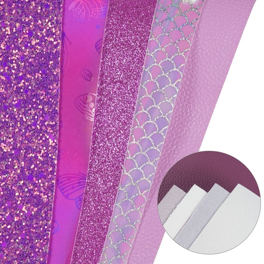 Faux Leather : 7 Piece Purple Holographic Butterfly & Mermaid Mix (FL52)