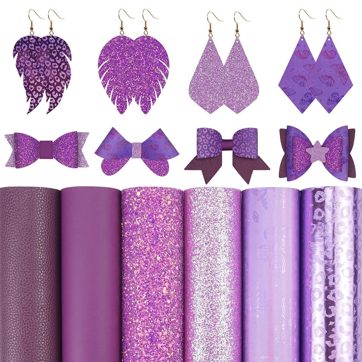 Faux Leather : 6 Piece Purple Butterfly & Leopard (FL49)