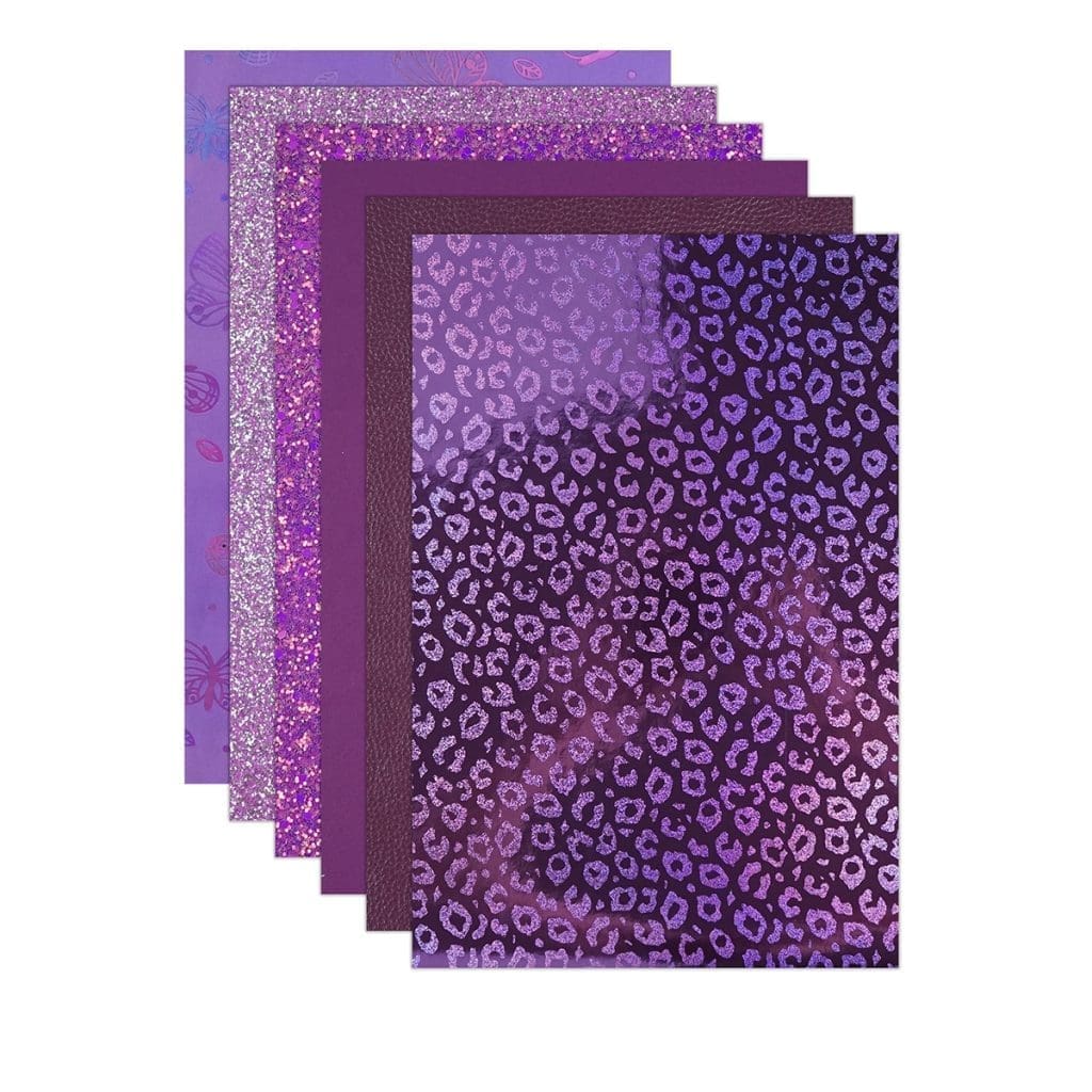 Faux Leather : 6 Piece Purple Butterfly & Leopard (FL49)