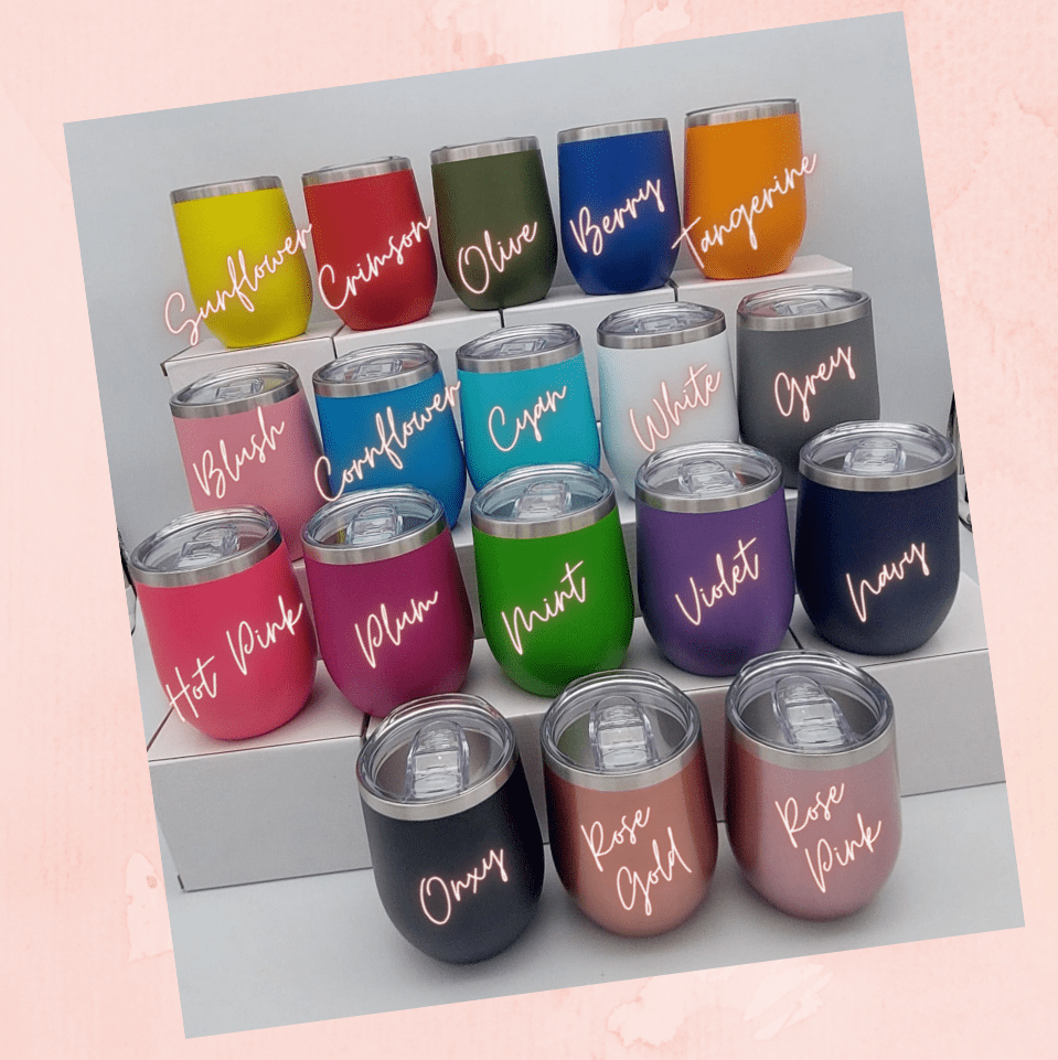 Engraving/Vinyl Blanks : 12oz Silver Rimmed Powder Coated Tumblers