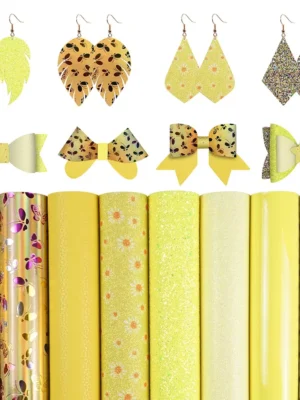 Faux Leather : 8 Piece Yellow Butterfly & Daisy Deluxe Mix (FL57)