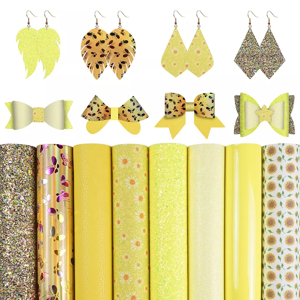 Faux Leather : 8 Piece Yellow Butterfly & Daisy Deluxe Mix (FL57)
