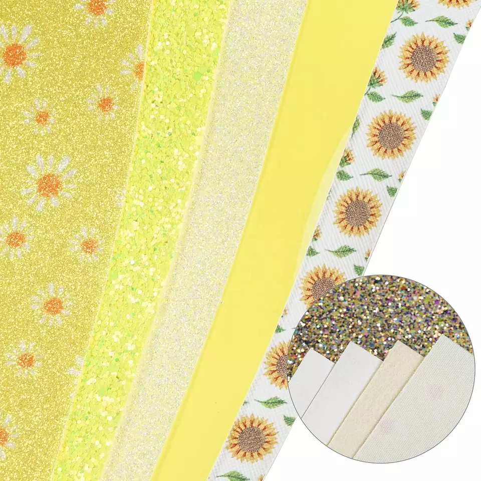 Faux Leather : 8 Piece Yellow Butterfly & Daisy Deluxe Mix (FL57)