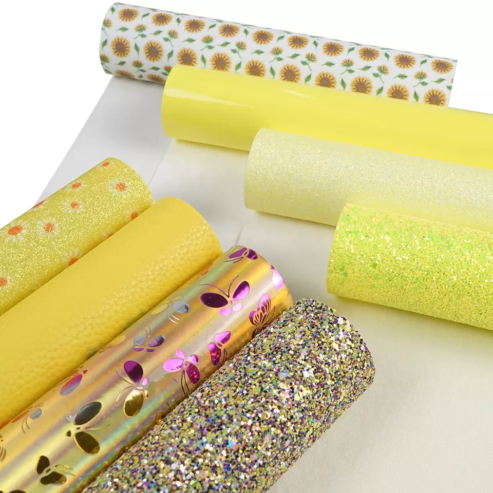 Faux Leather : 8 Piece Yellow Butterfly & Daisy Deluxe Mix (FL57)