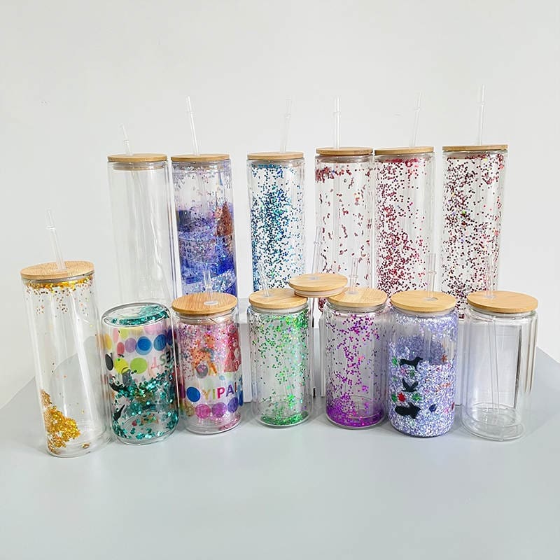 Sublimation Blanks : Double Walled Snow Glass Bamboo Tumblers (Libbey) with pre-drilled hole for snow globe for Sublimation