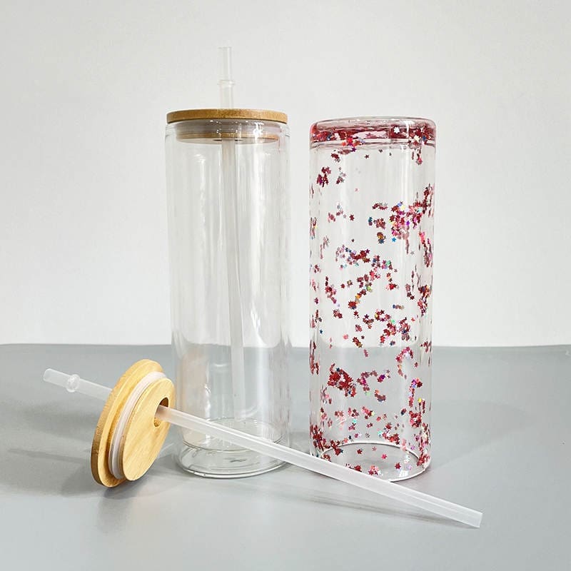 Sublimation Blanks : Double Walled Snow Glass Bamboo Tumblers (Libbey) with pre-drilled hole for snow globe for Sublimation