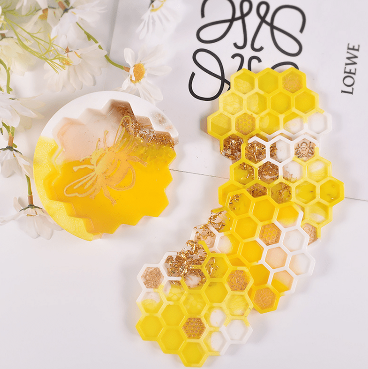 Resin & Epoxy : Bee Honeycomb Silicone Coaster Set