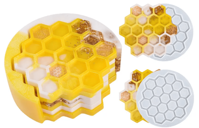 Resin & Epoxy : Bee Honeycomb Silicone Coaster Set