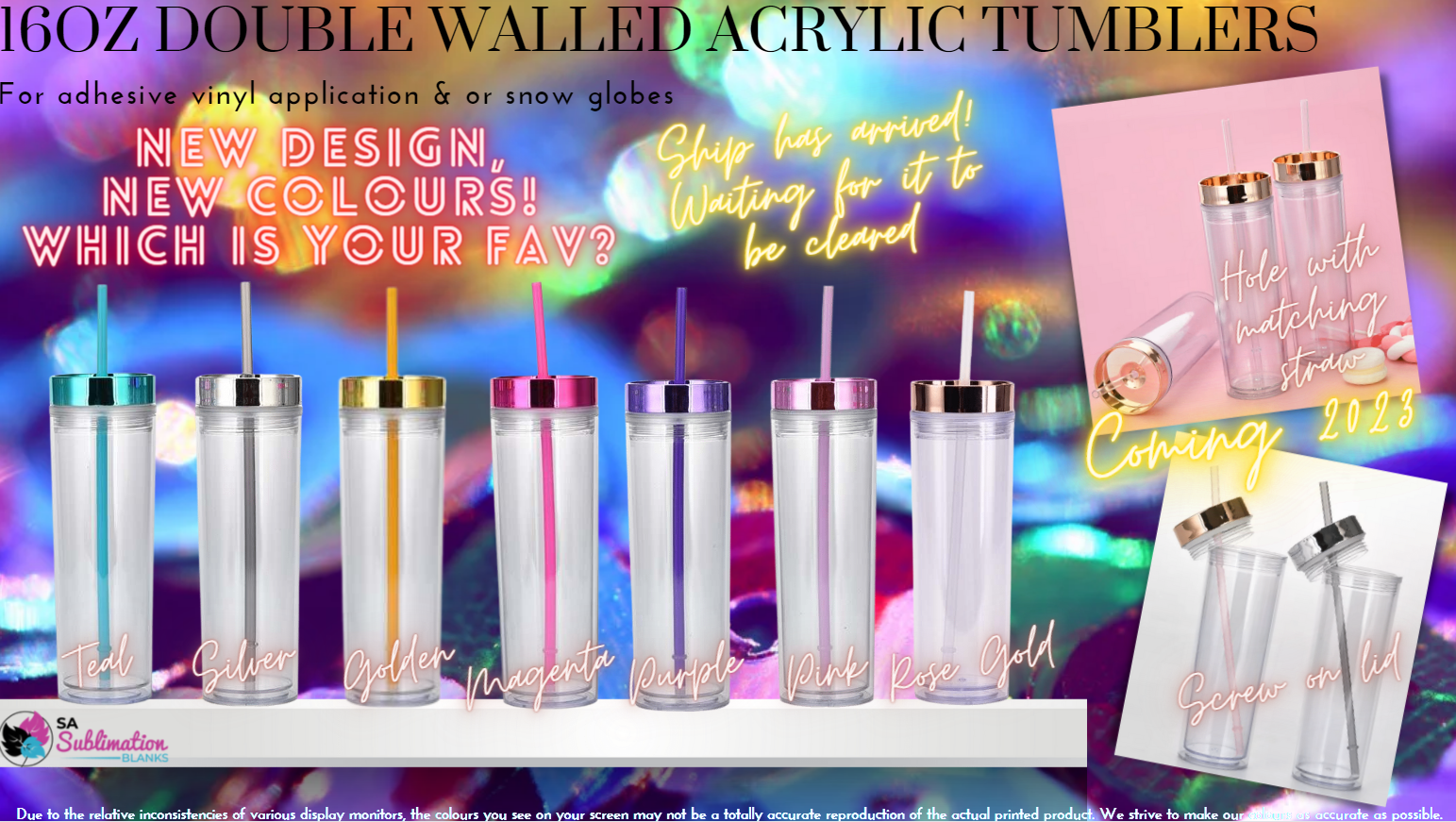 Acrylic Tumblers : 16oz Acrylic Tumblers with Coloured Lids