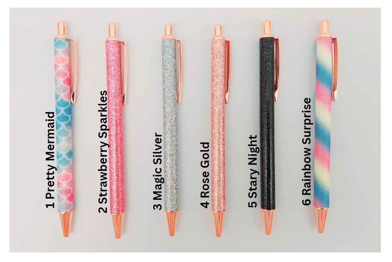 Binder Accessories : Rose Gold Trimmed Glitter Pens