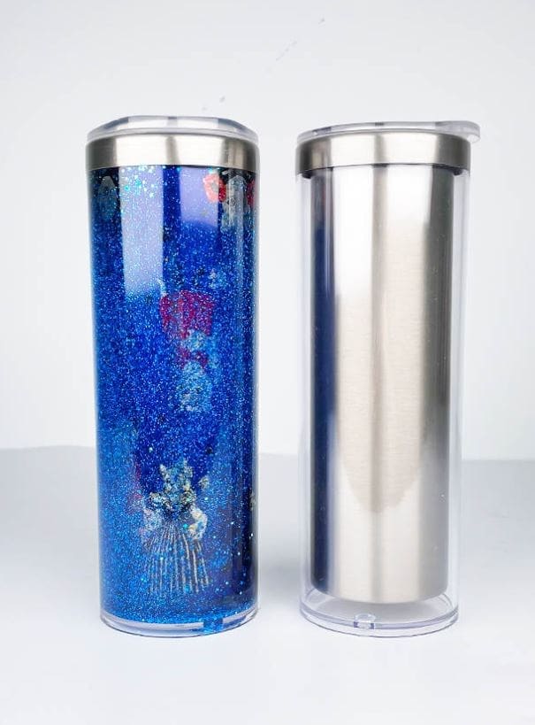 Sublimation Blanks : 20oz Steel Straight Sublimation Storyboard Snowglobe Tumbler with pre-drilled hole