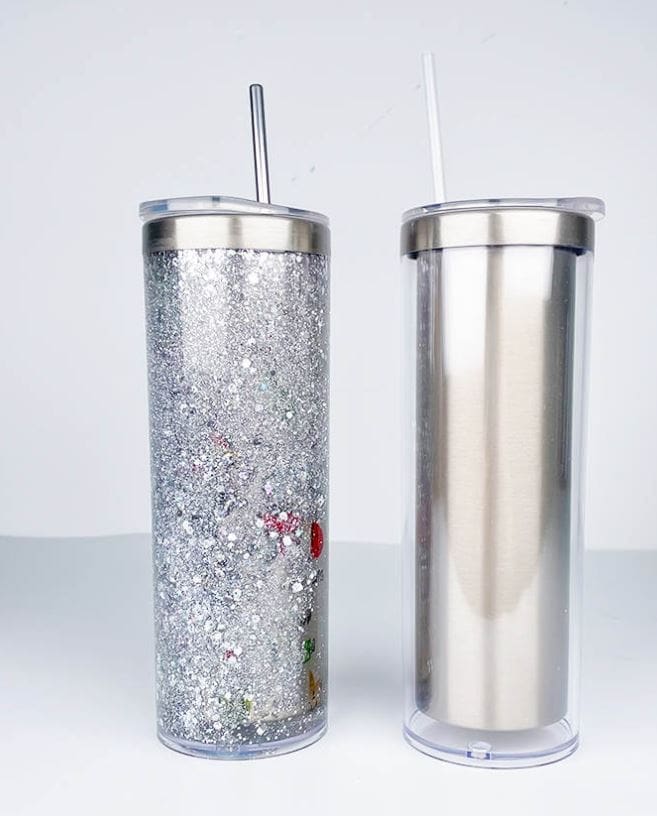 Sublimation Blanks : 20oz Steel Straight Sublimation Storyboard Snowglobe Tumbler with pre-drilled hole