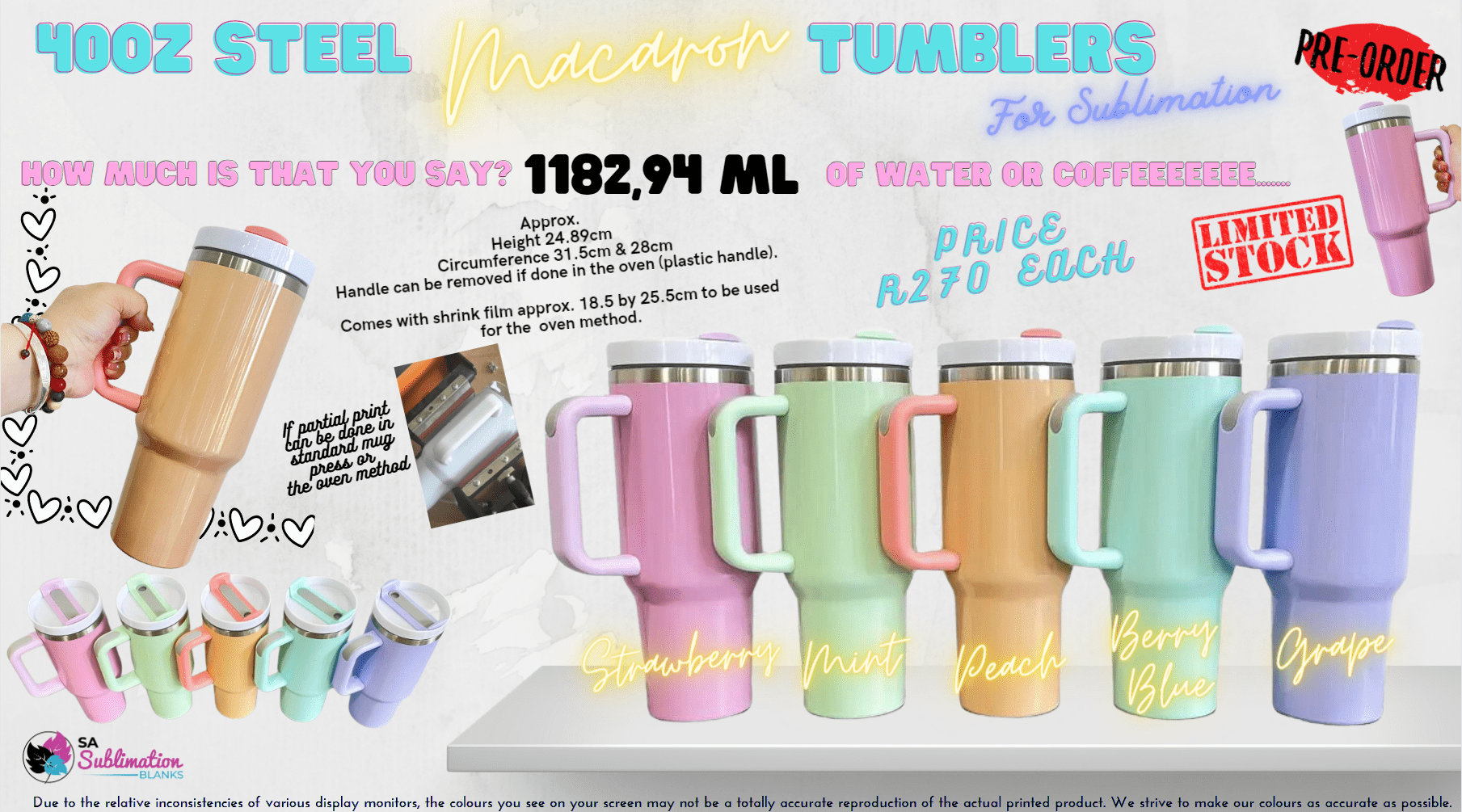 Sublimation Blanks : 40oz Macaron Tumblers (Stanley Dupe)