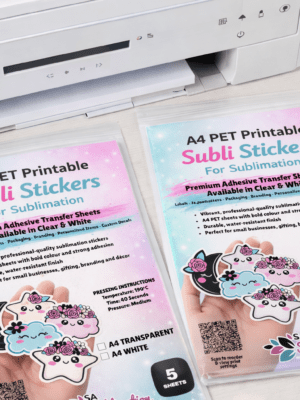 Sublimation Blanks : A4 PET Printable Subli Stickers For Sublimation (Transparent & White) [Pack of 5]