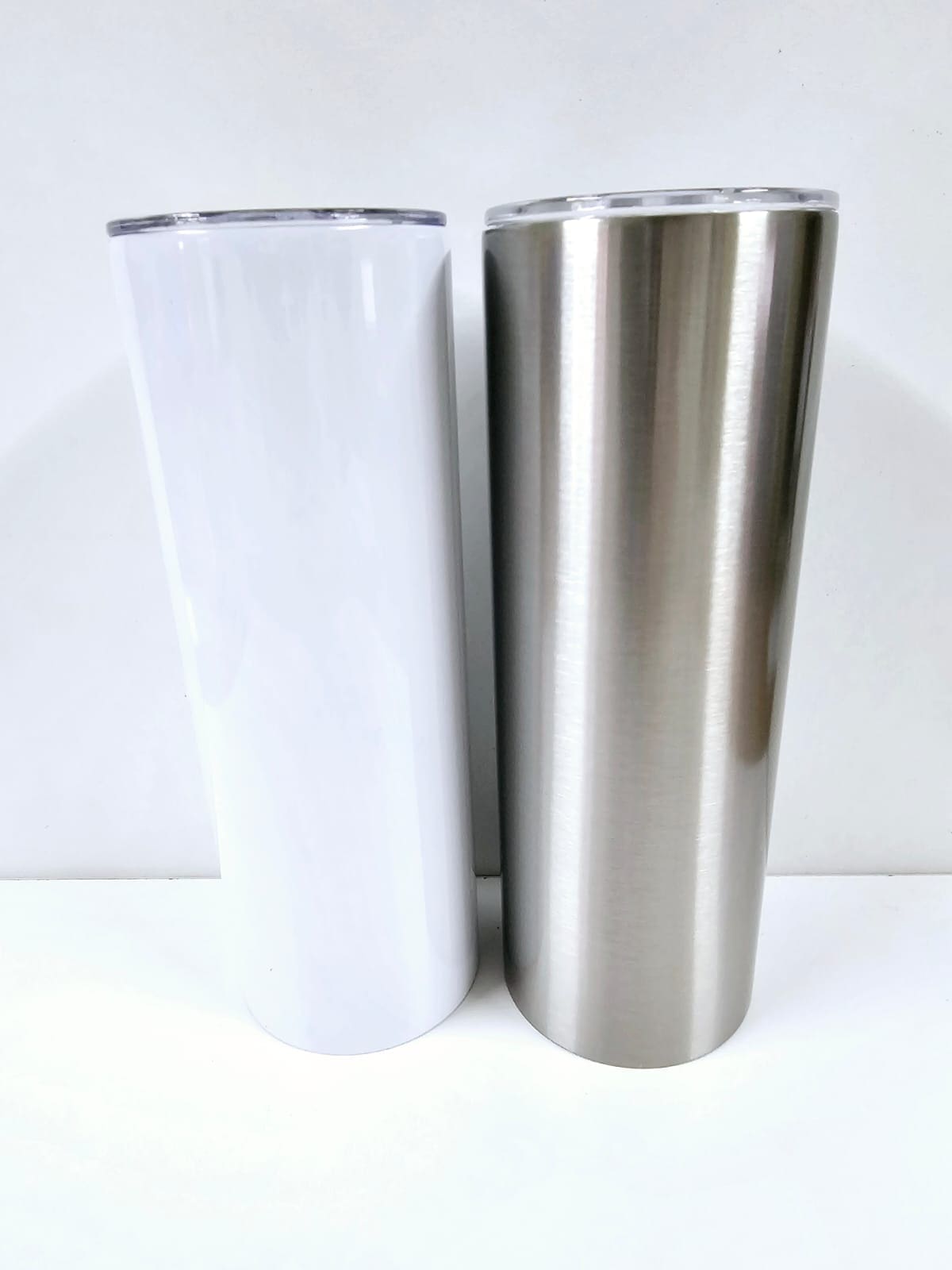 20oz Fat Bottom Sublimation Blanks : 20oz Straight Flat Edge Bottom Tumbler (White & Silver)