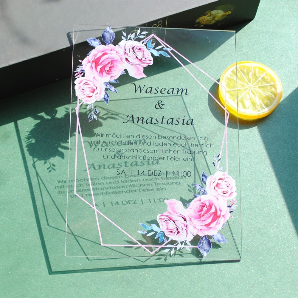 3D UV Prints : Invitations, Direct to Acrylic CLEAR A6 or A5