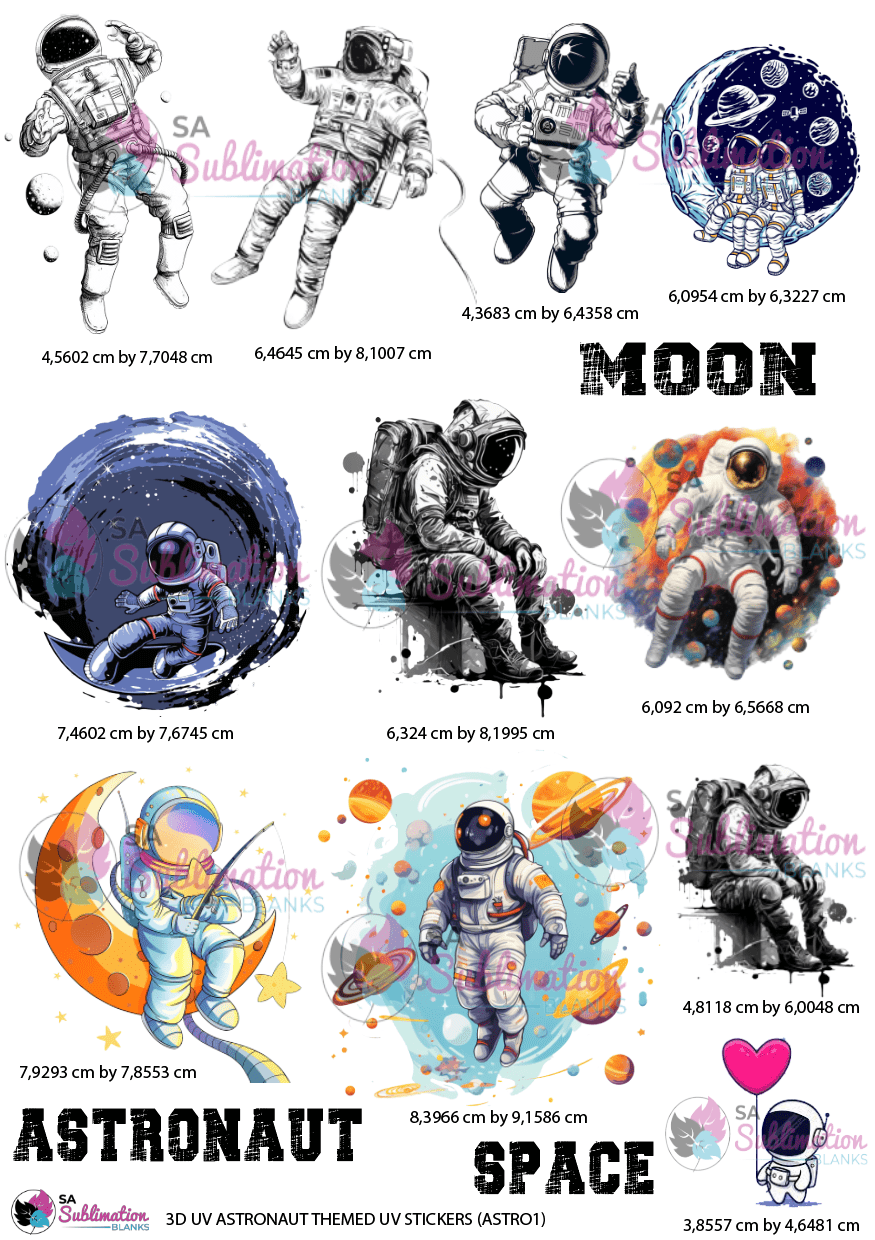 3D UV Stickers : Astronaut Themed A4 Sheet (Code ASTRO1)
