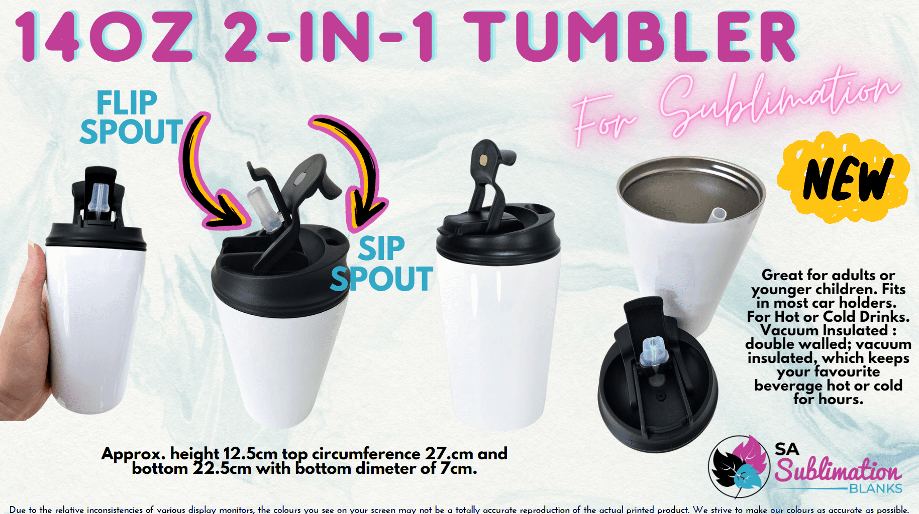 Sublimation Blanks : 14oz White 2 in 1 Tumbler