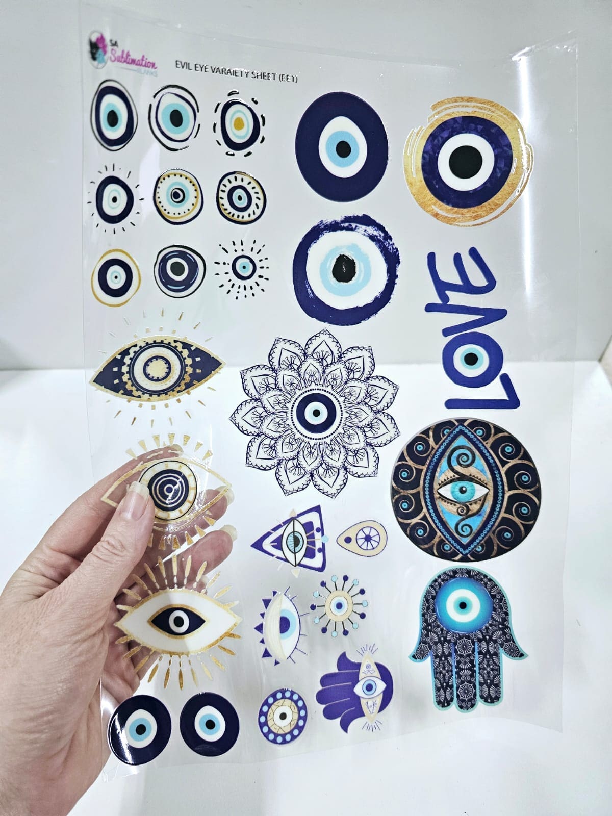 3D UV Stickers : A4 Evil Eye Greek Themed Stickers (EE1)