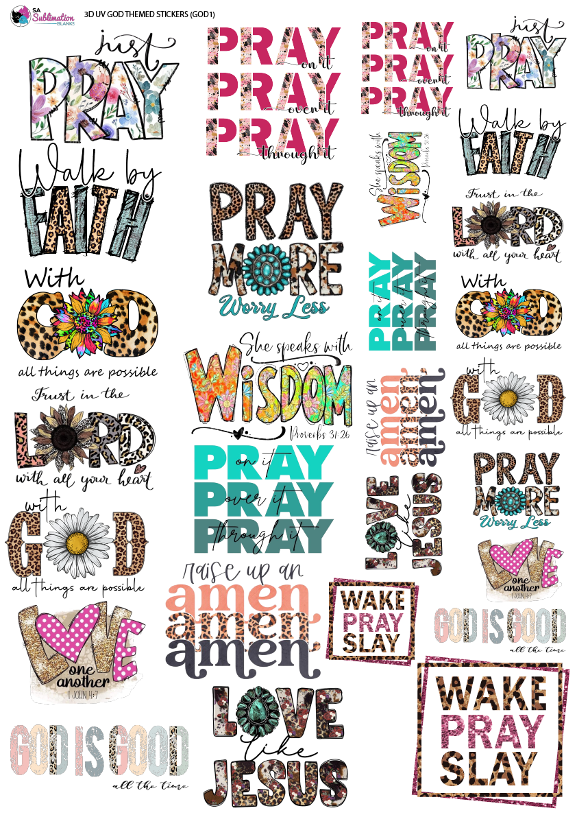 3D UV Stickers : God Themed A3 Sheet (Code GOD1)