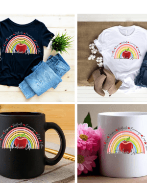 Design Corner : Teacher Life Rainbow Apple Design [Available in white & black text options] (SASDESIGN_TEA2)