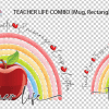 3D UV Stickers : Teacher Life Rainbow Apple Combo for Mug & Rectangle Acrylic Keychain (TEA2)
