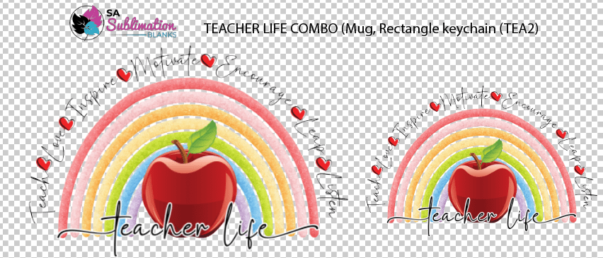 3D UV Stickers : Teacher Life Rainbow Apple Combo for Mug & Rectangle Acrylic Keychain (TEA2)