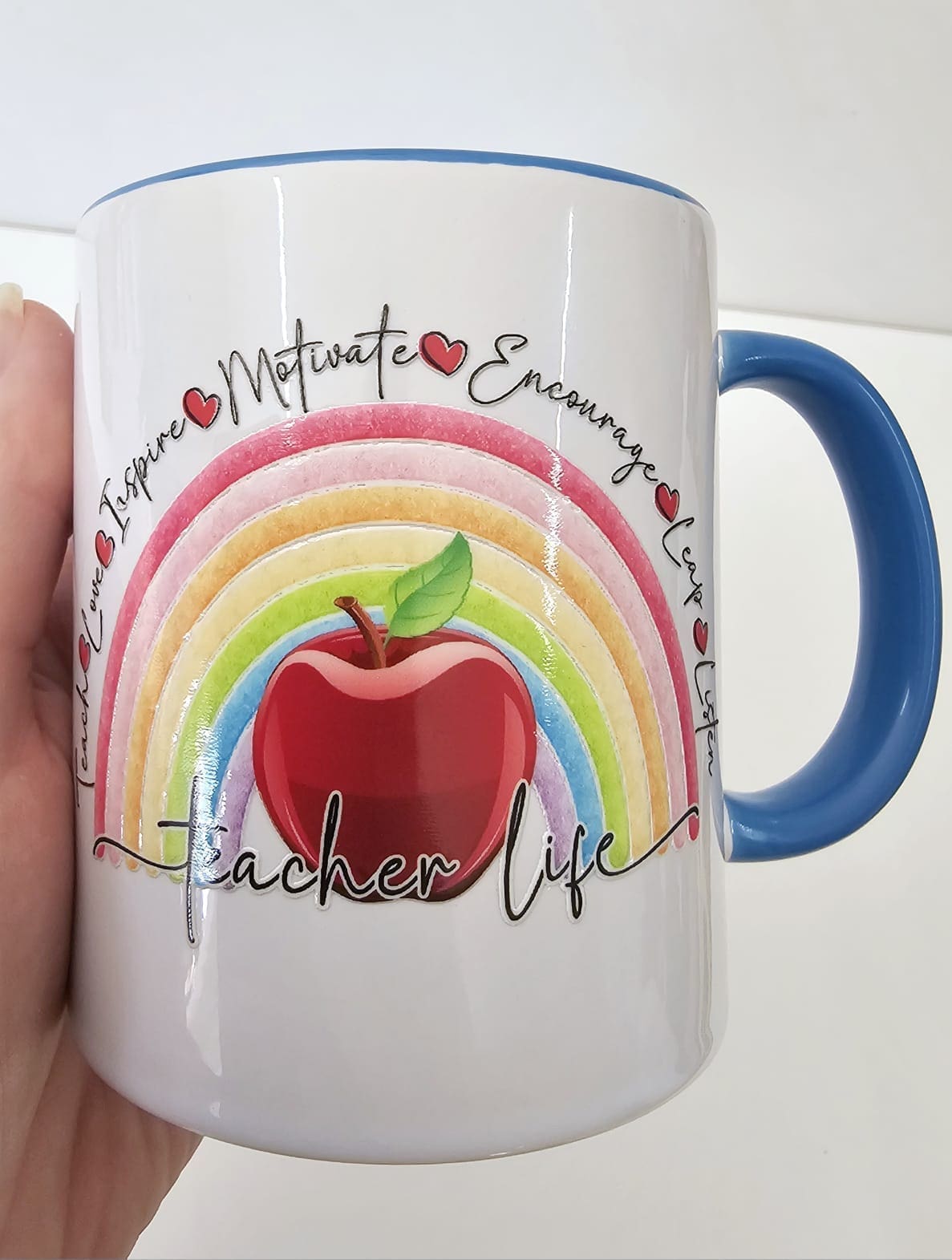 3D UV Stickers : Teacher Life Rainbow Apple Combo for Mug & Rectangle Acrylic Keychain (TEA2)