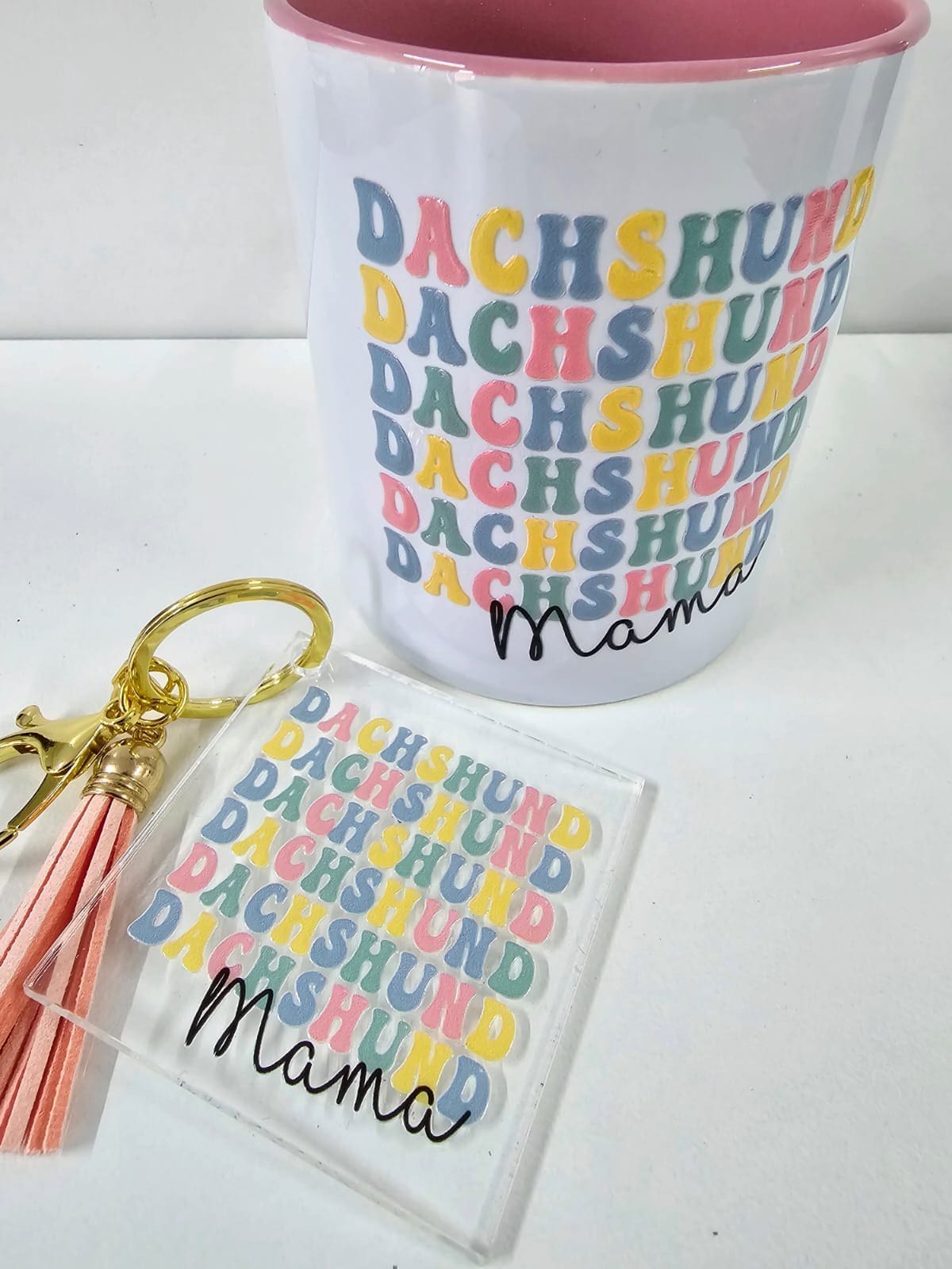 Daschund mama Pet1_a 3D UV Stickers : Dachshund Mama Combo Options for Mug & Square Acrylic Keychain (PET1)