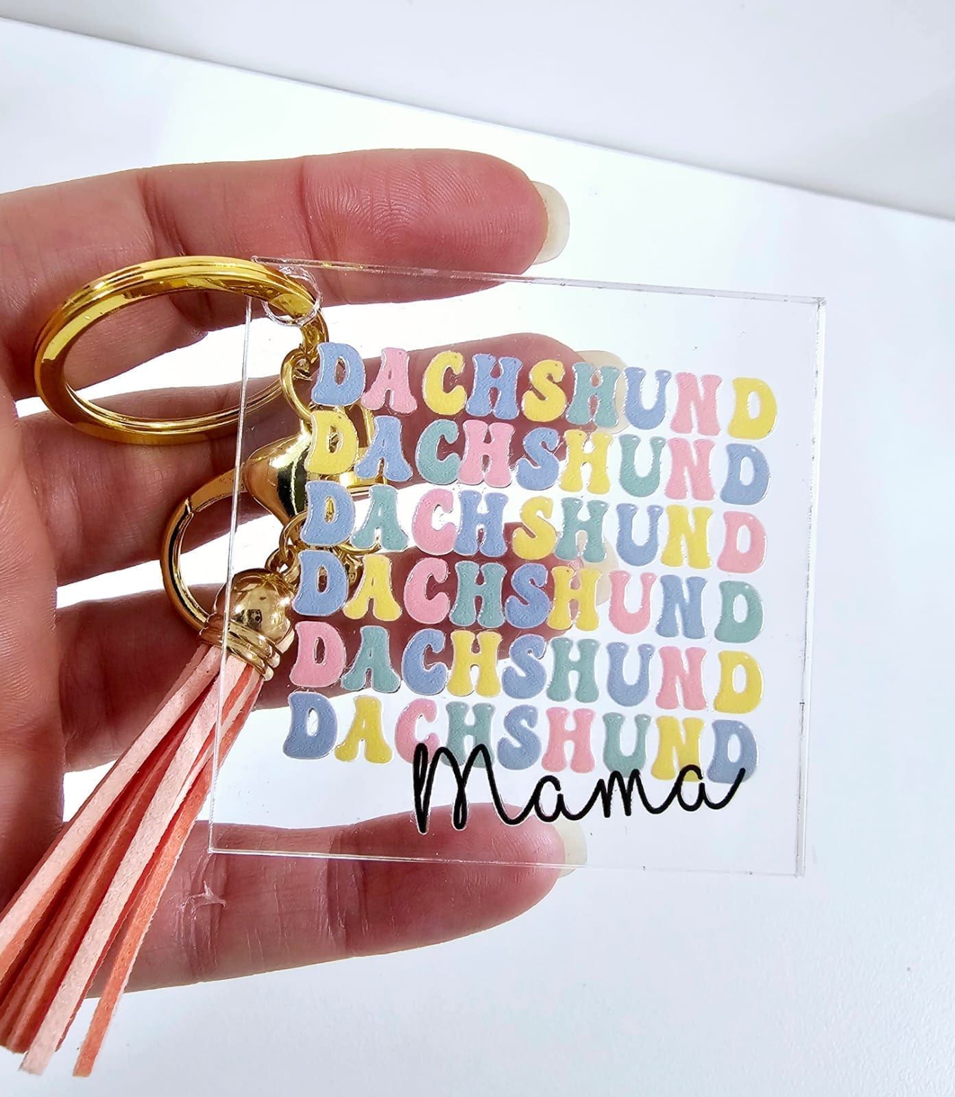 Daschund mama Pet1_c 3D UV Stickers : Dachshund Mama Combo Options for Mug & Square Acrylic Keychain (PET1)