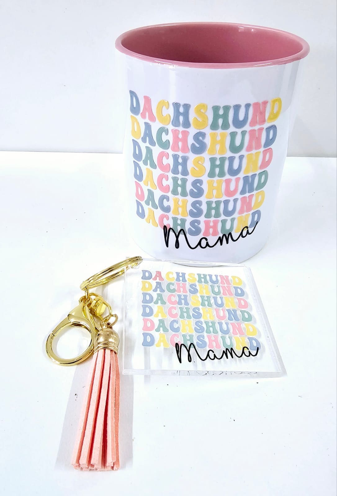 Daschund mama Pet1_e 3D UV Stickers : Dachshund Mama Combo Options for Mug & Square Acrylic Keychain (PET1)
