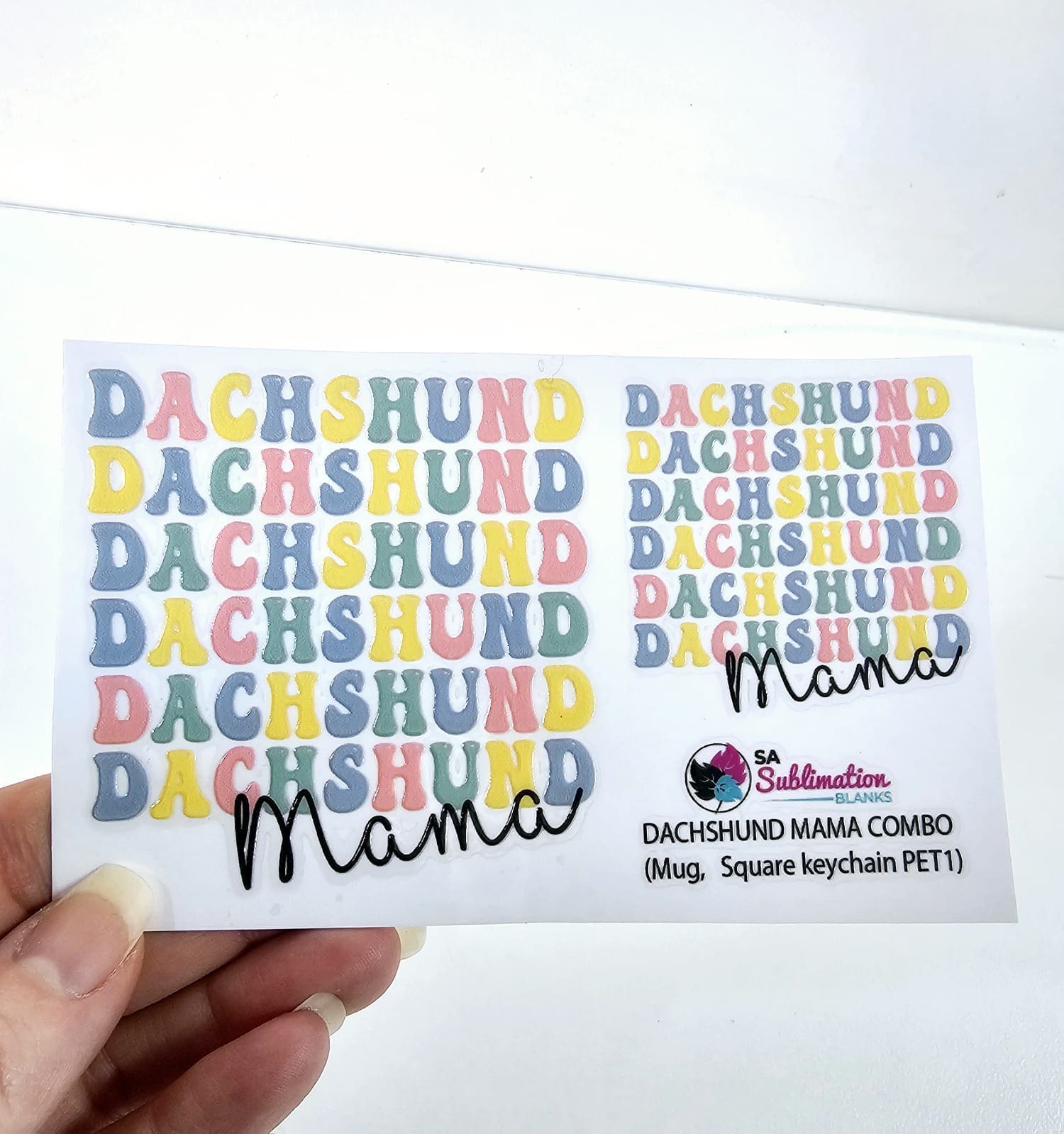 Daschund mama Combo1 3D UV Stickers : Dachshund Mama Combo Options for Mug & Square Acrylic Keychain (PET1)