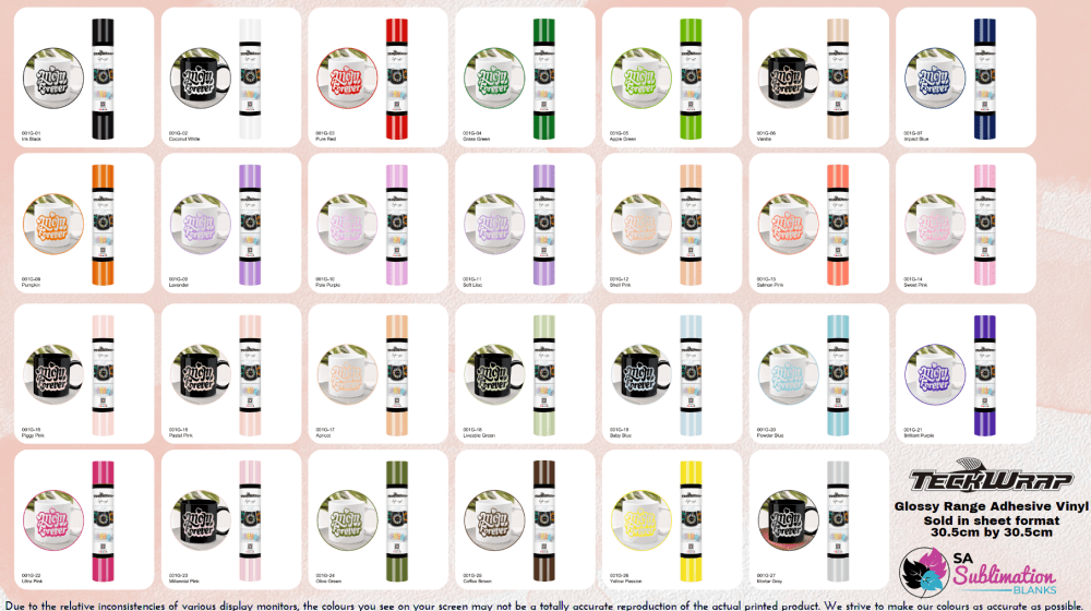 GlossyRangeTeckwrap Teckwrap : Permanent Glossy Sheet Vinyl 001 Range (30 by 30cm)