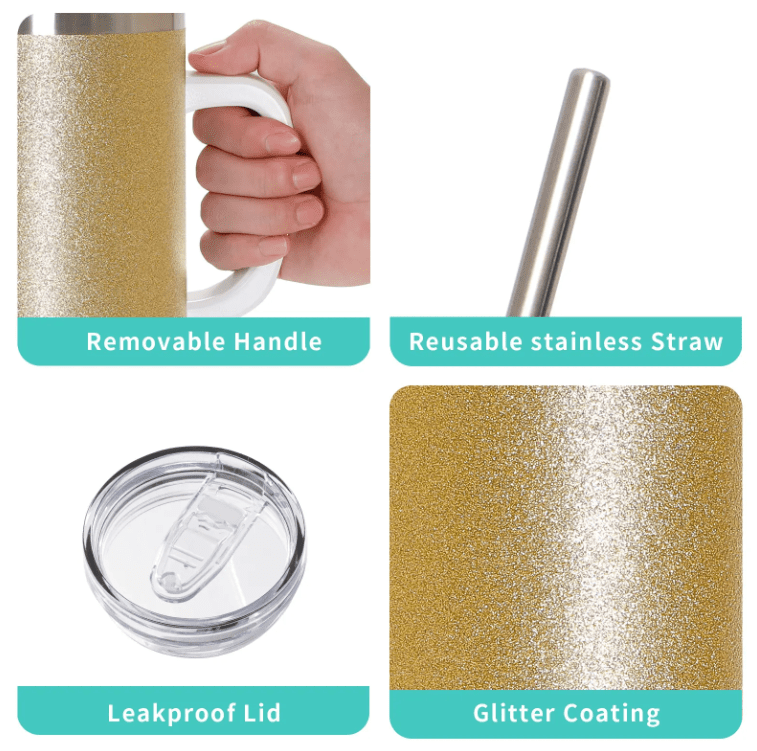 Sublimation Blanks : 40oz Glitter Tumblers (Stanley Dupe)