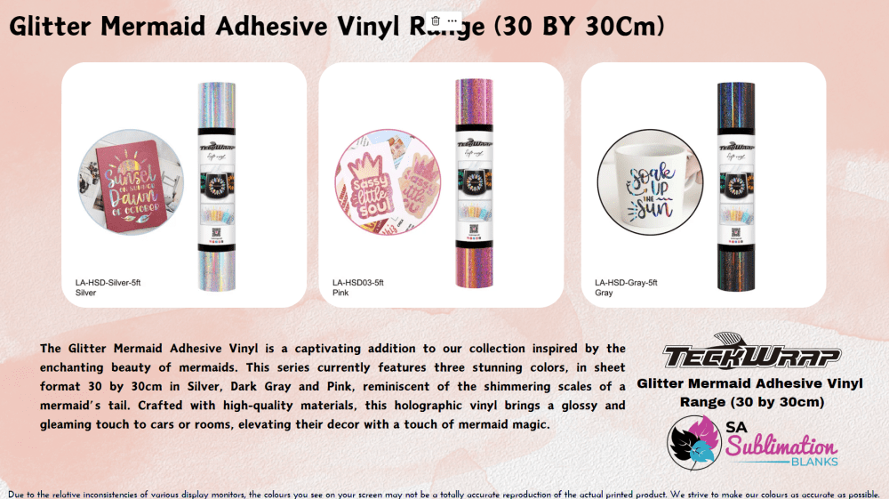 Teckwrap : Glitter Mermaid Adhesive Range (30 by 30cm)
