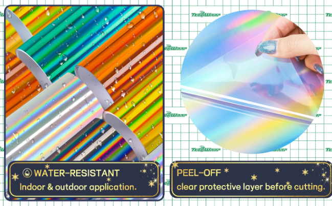 Teckwrap : Holographic Glossy Rainbow Adhesive Range (30 by 30cm)