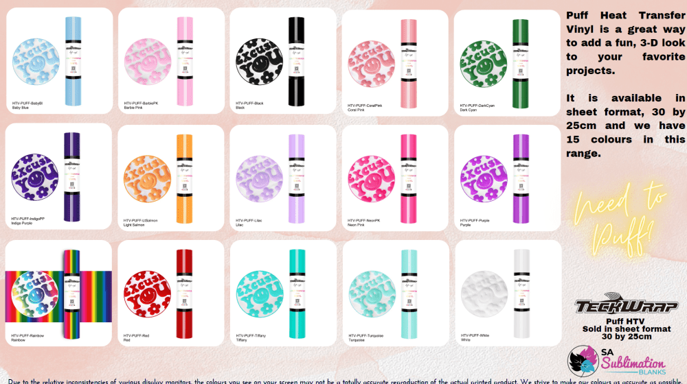 Teckwrap : Puff HTV Range (30 by 25cm)