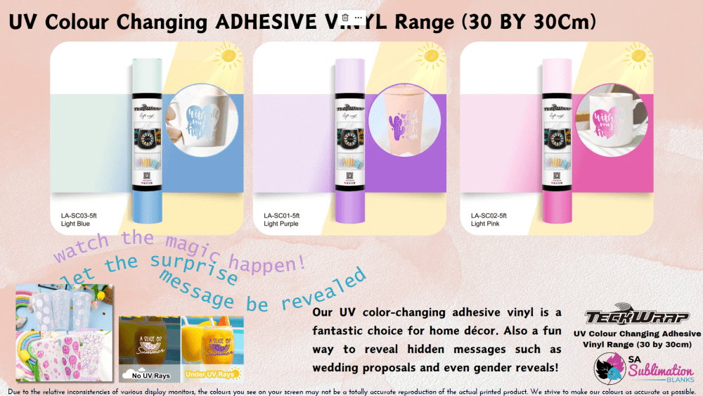 Teckwrap : Permanent UV Colour Changing Adhesive Vinyl Range (30 by 30cm)