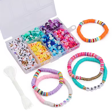 Jewelry : 6 Grid Alphabet, Spaces & 6mm Flat Round Polymer Clay Set Beads (8 Variants)