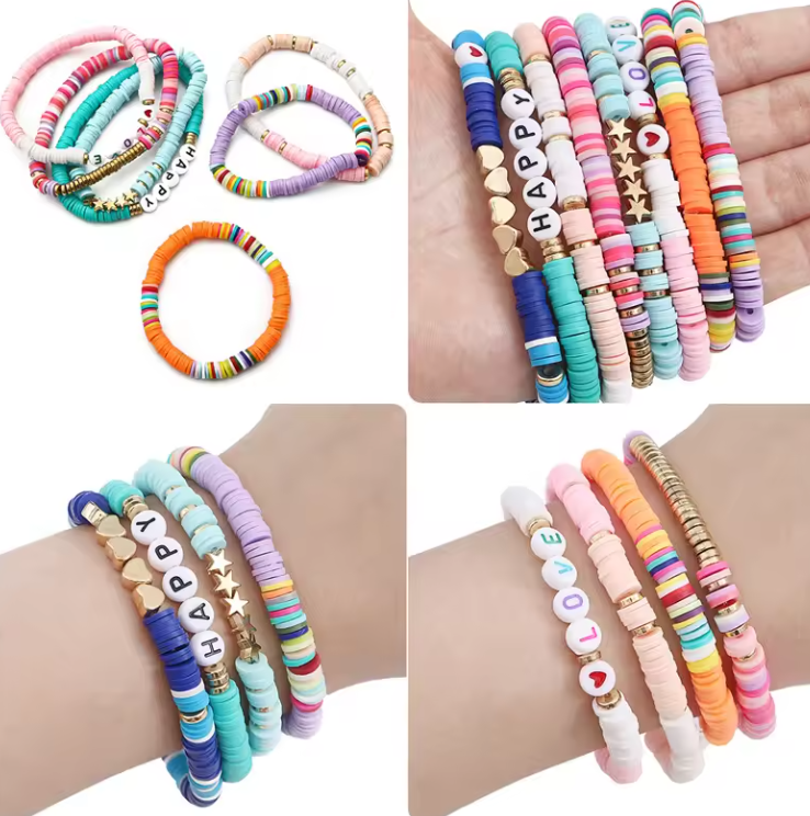 Jewelry : 6 Grid Alphabet, Spaces & 6mm Flat Round Polymer Clay Set Beads (8 Variants)