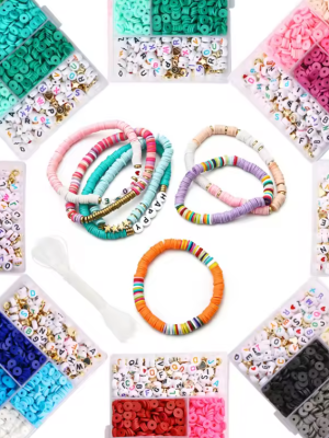 Jewelry : 6 Grid Alphabet, Spaces & 6mm Flat Round Polymer Clay Set Beads (8 Variants)