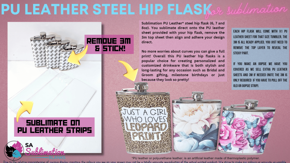 Sublimation Blanks : PU Leather Steel Hip Flask (6, 7 and 8oz)