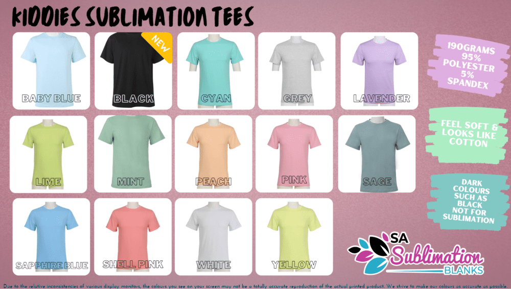 Sublimation Blanks : Kiddies Crew Cut Polyester Tshirts (Age 7 to 14)
