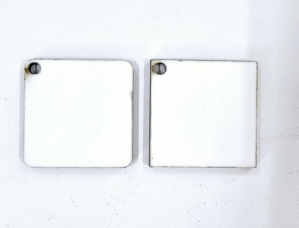 MDF Square Laser Sublimation Blanks : Super Glossy 3mm Single or Double Sided Sublimation MDF SQUARE 5 & 6cm Keychain + 30mm Split Keyring