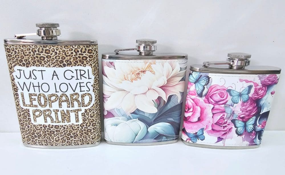 Sublimation Blanks : PU Leather Steel Hip Flask (6, 7 and 8oz)