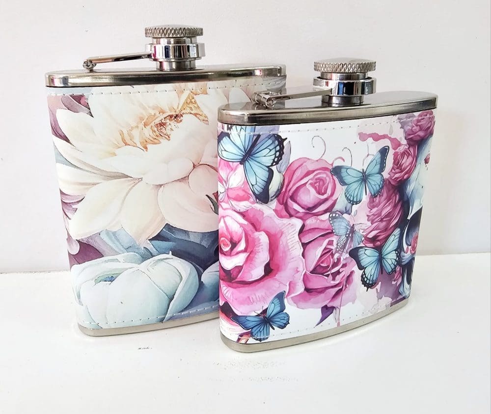 Sublimation Blanks : PU Leather Steel Hip Flask (6, 7 and 8oz)