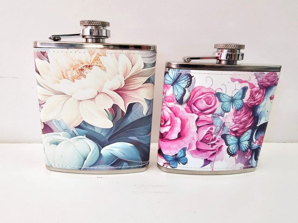 Sublimation Blanks : PU Leather Steel Hip Flask (6, 7 and 8oz)