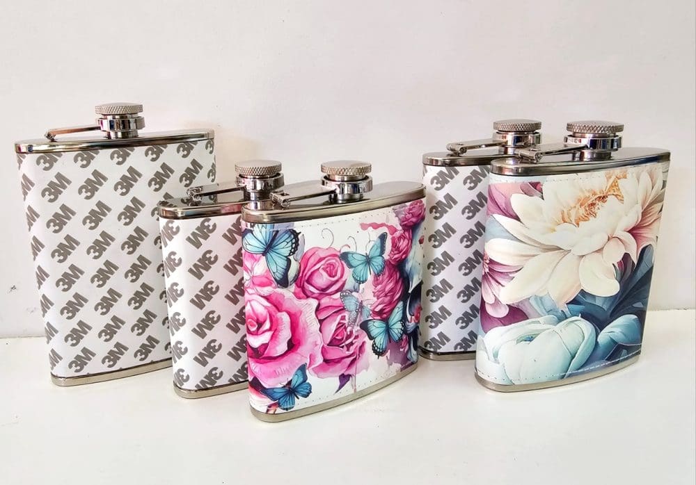 Sublimation Blanks : PU Leather Steel Hip Flask (6, 7 and 8oz)