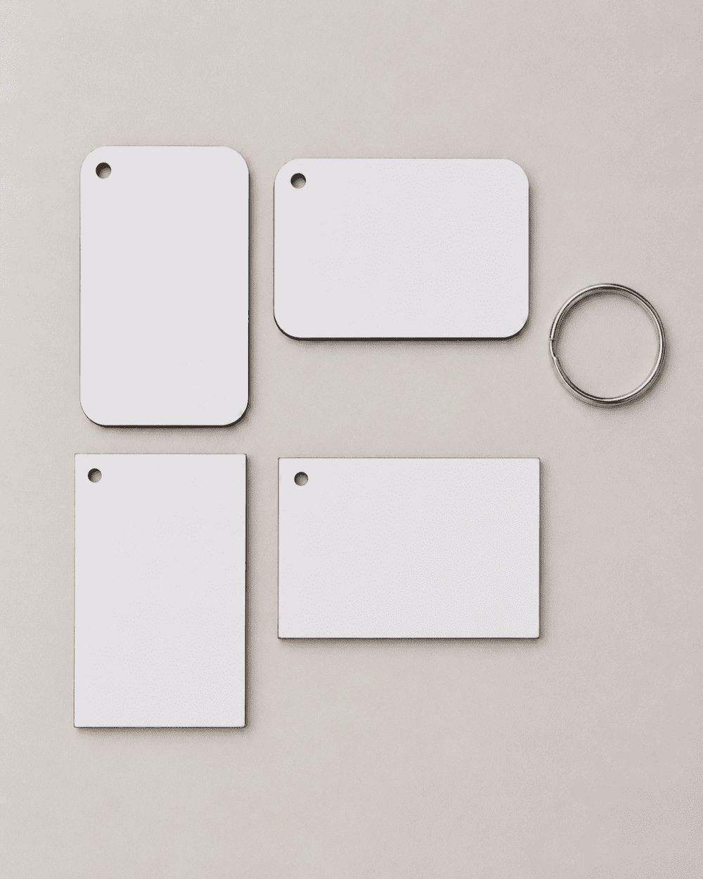 Laser  Sublimation Blanks : Super Glossy 3 or 5mm Single or Double Sided Sublimation MDF 7.3 by 5cm RECTANGLE Keychain + Silver Split Keyring