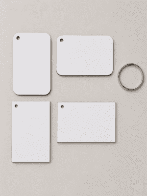 Laser  Sublimation Blanks : Super Glossy 3 or 5mm Single or Double Sided Sublimation MDF 7.3 by 5cm RECTANGLE Keychain + Silver Split Keyring